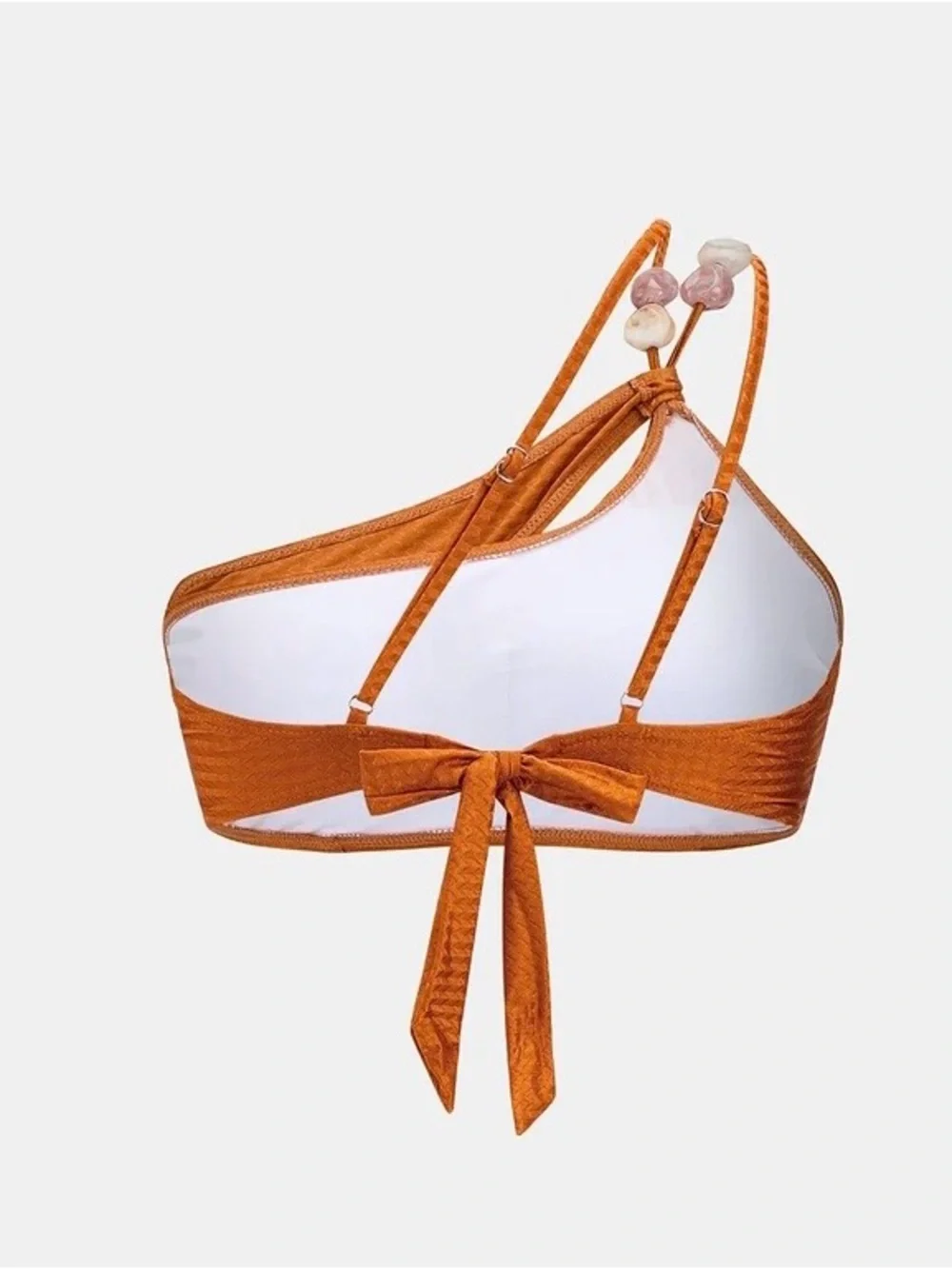 809. Rust Orange Bikini Set with Tropical Leaf Sarong